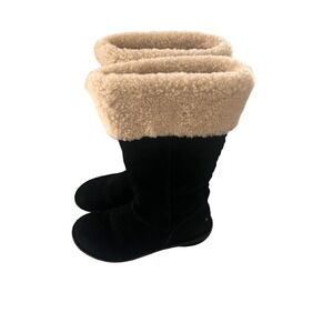 UGG Black Suede Sheepskin Lined Tall Boots Women's Size 7 Side Zip Cozy Winter